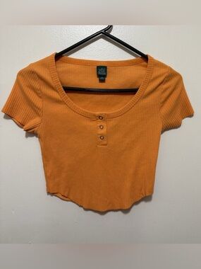 wild fable Orange Ribbed Henley Crop Top